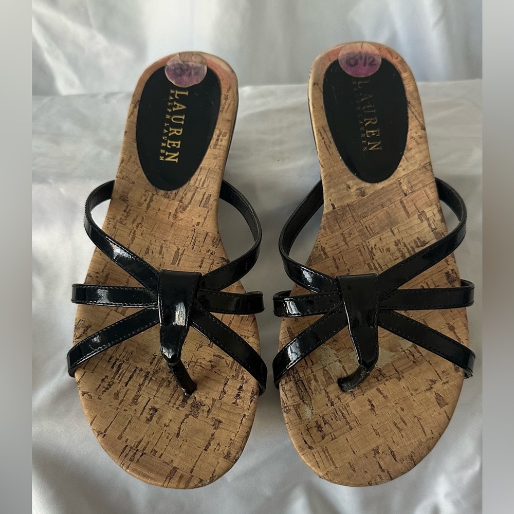 LAUREN BY RALPH LAUREN WOMENS SIZE 8.5 KASSIE BLACK PATENT LEATHER SANDALS